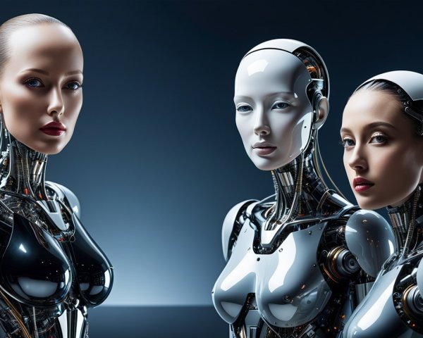 Futuristic Humanoid Robots with Sleek Metallic Designs