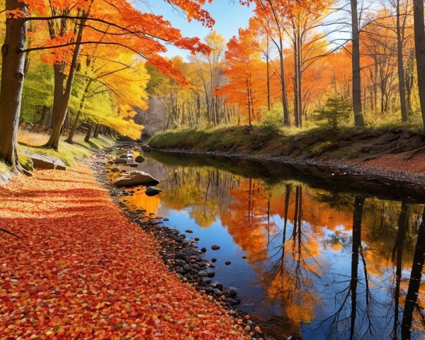 Autumn Landscape with River and Colorful Foliage