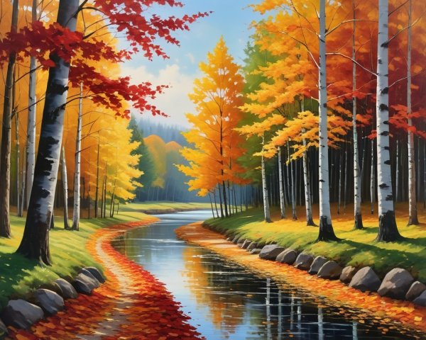 Serene Autumn Landscape with Winding River and Foliage
