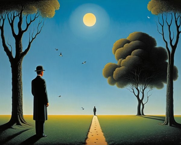 Solitary Figure Under Full Moon in Serene Landscape