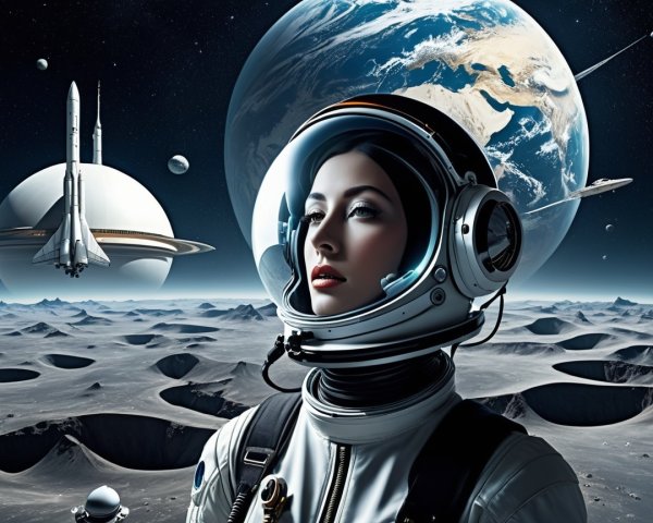 Futuristic Astronaut Against Cosmic Landscape