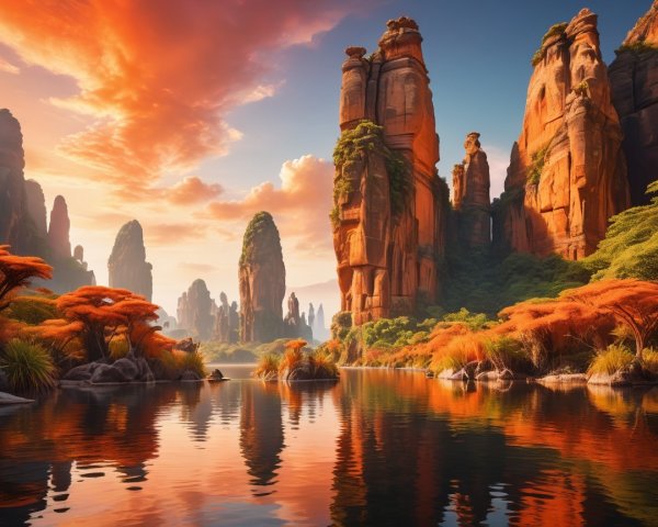 Breathtaking Sunset Landscape with Rock Formations