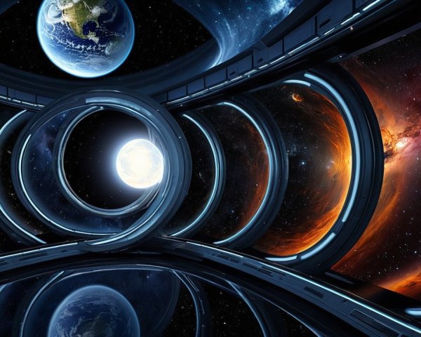 Futuristic Circular Space Station Interior with Cosmic Views