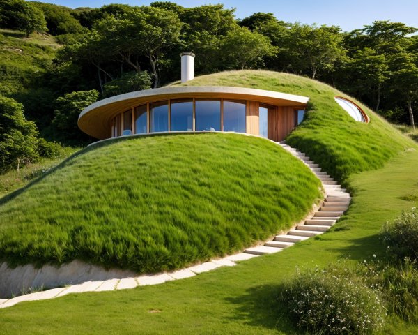 Unique Organic-Shaped House in Lush Green Landscape