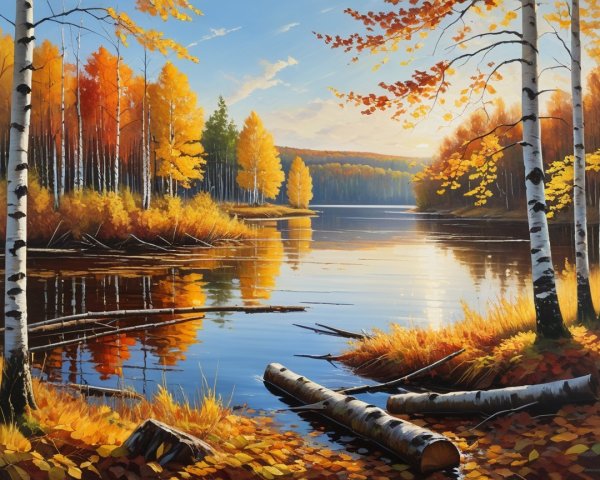 Autumn Landscape with Calm Lake and Vibrant Foliage