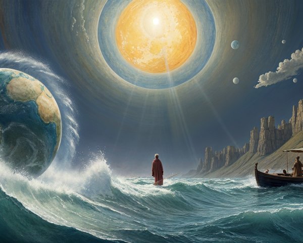 Surreal Landscape with Figure on Tumultuous Waves
