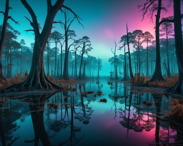Twilight Reflections in a Picturesque Swamp Scene