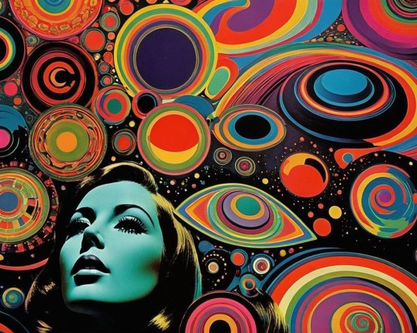Psychedelic Artwork of Woman's Profile with Cosmic Background
