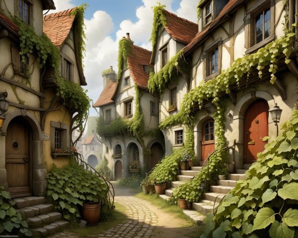 Charming Cobblestone Path in a Quaint Village