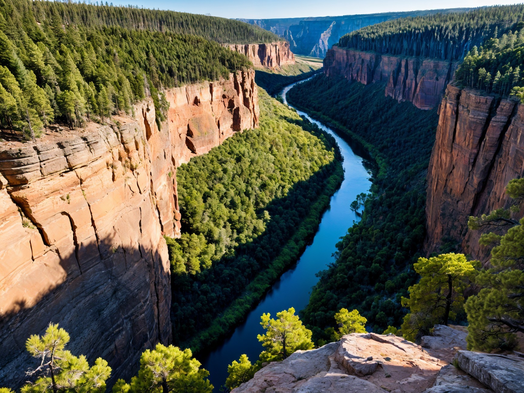 Canyon Landscape with Cliffs, River, and Vegetation