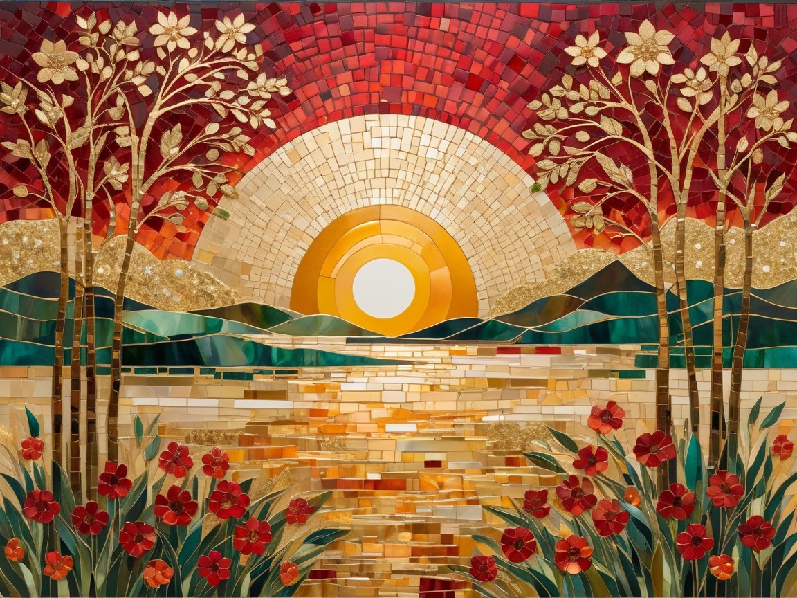 Vibrant Mosaic of Sunset Over Tranquil Waters