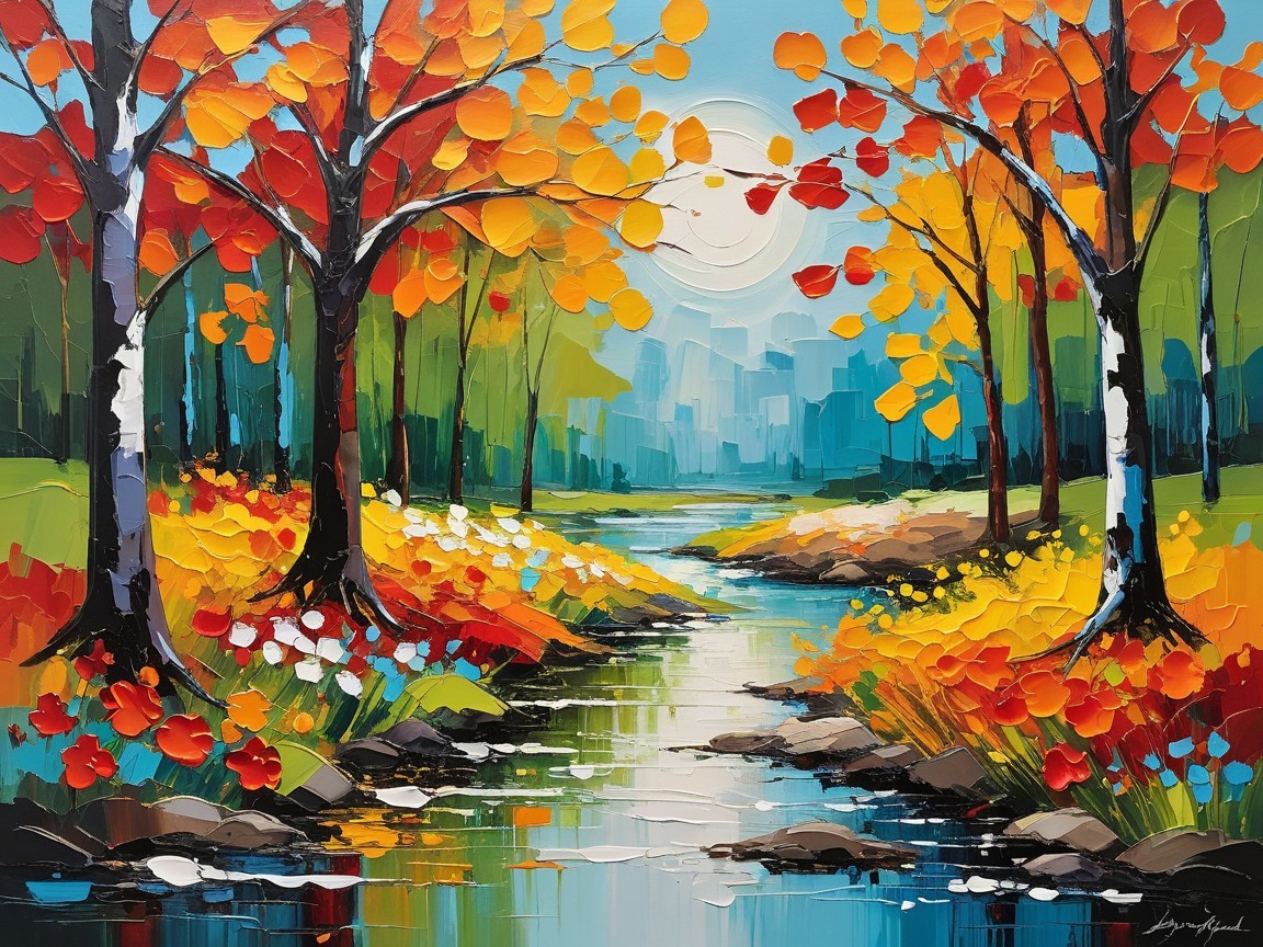 Vibrant Autumn Landscape with Serene River Scene