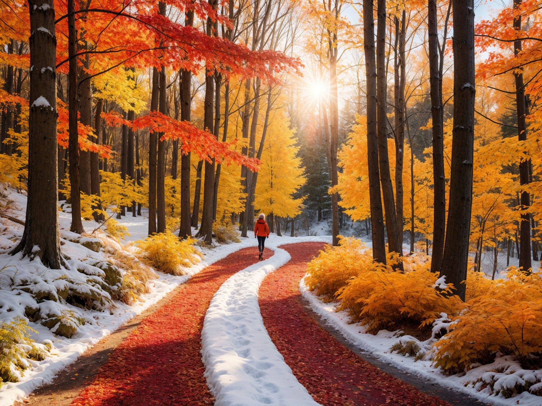 Autumn Landscape with Winding Path and Vibrant Foliage