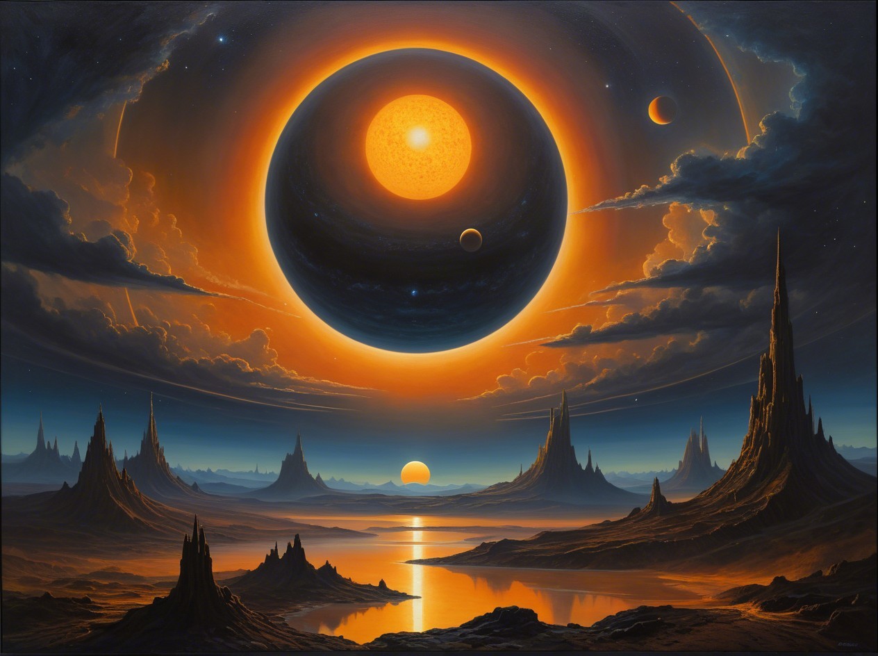 Celestial Planetary Landscape with Eclipsing Star