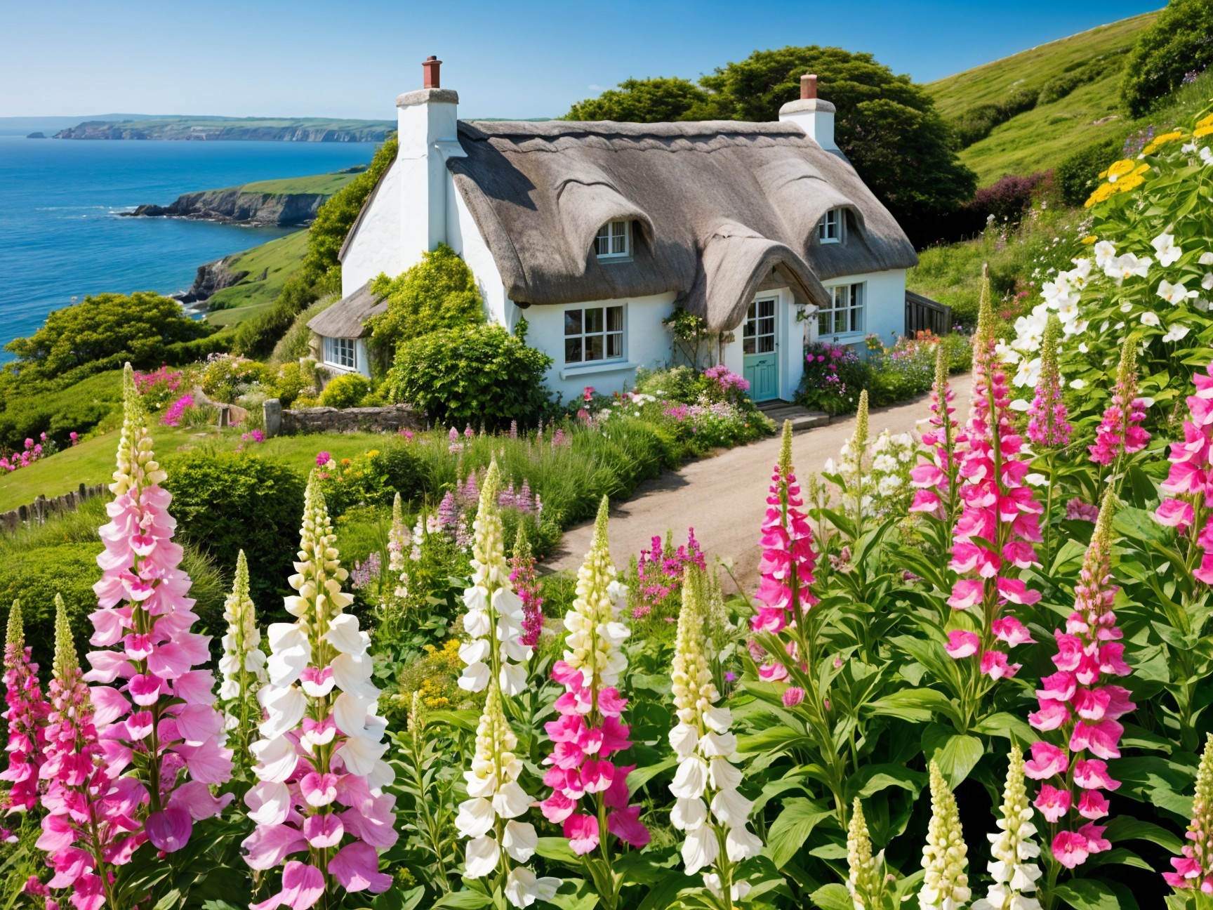 Thatched Cottage with Ocean View and Vibrant Gardens