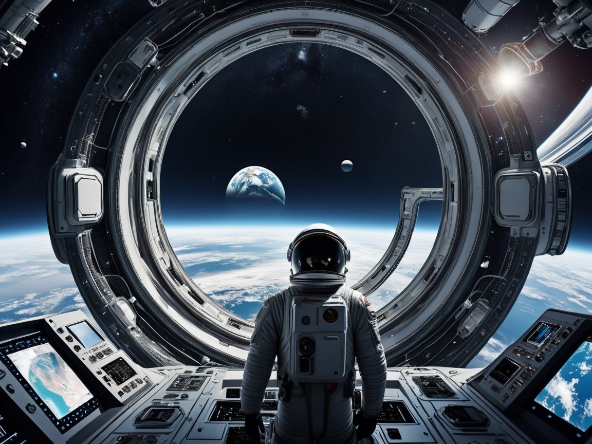 Astronaut Observing Earth from Spacecraft Window