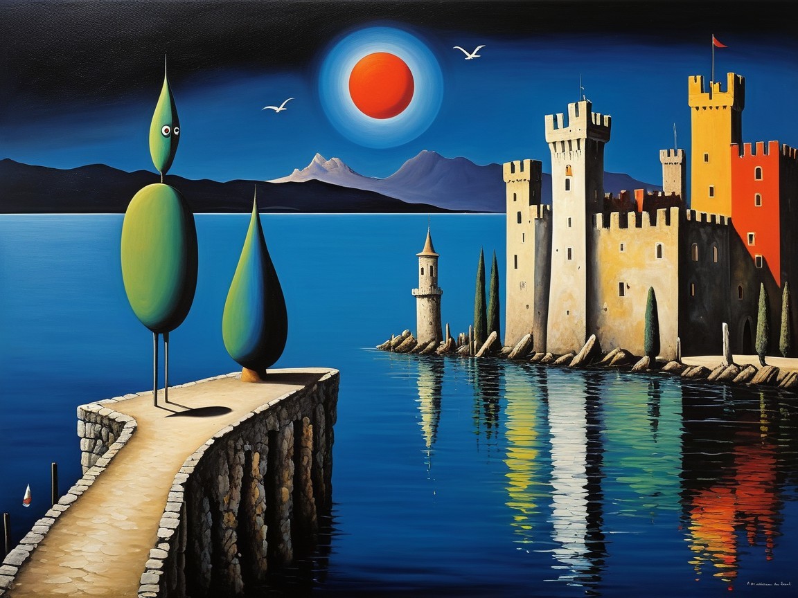 Whimsical Landscape with Trees, Lake, and Castle