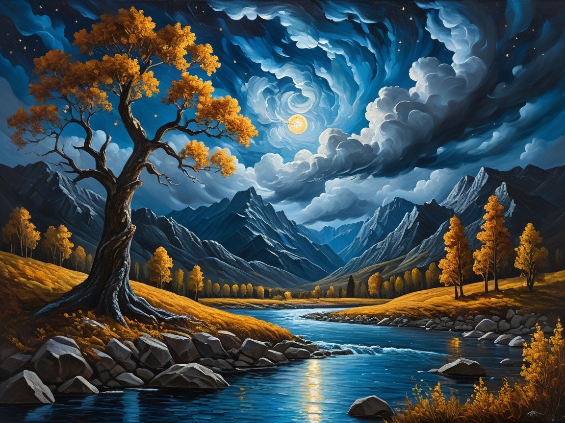 Serene Landscape with River and Autumn Foliage