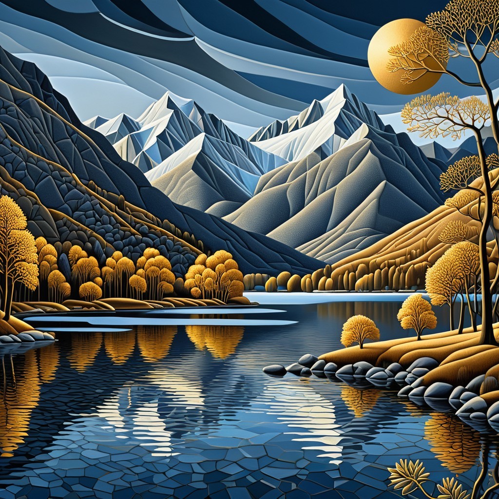 Serene Landscape with Snow-Capped Mountains and Lake