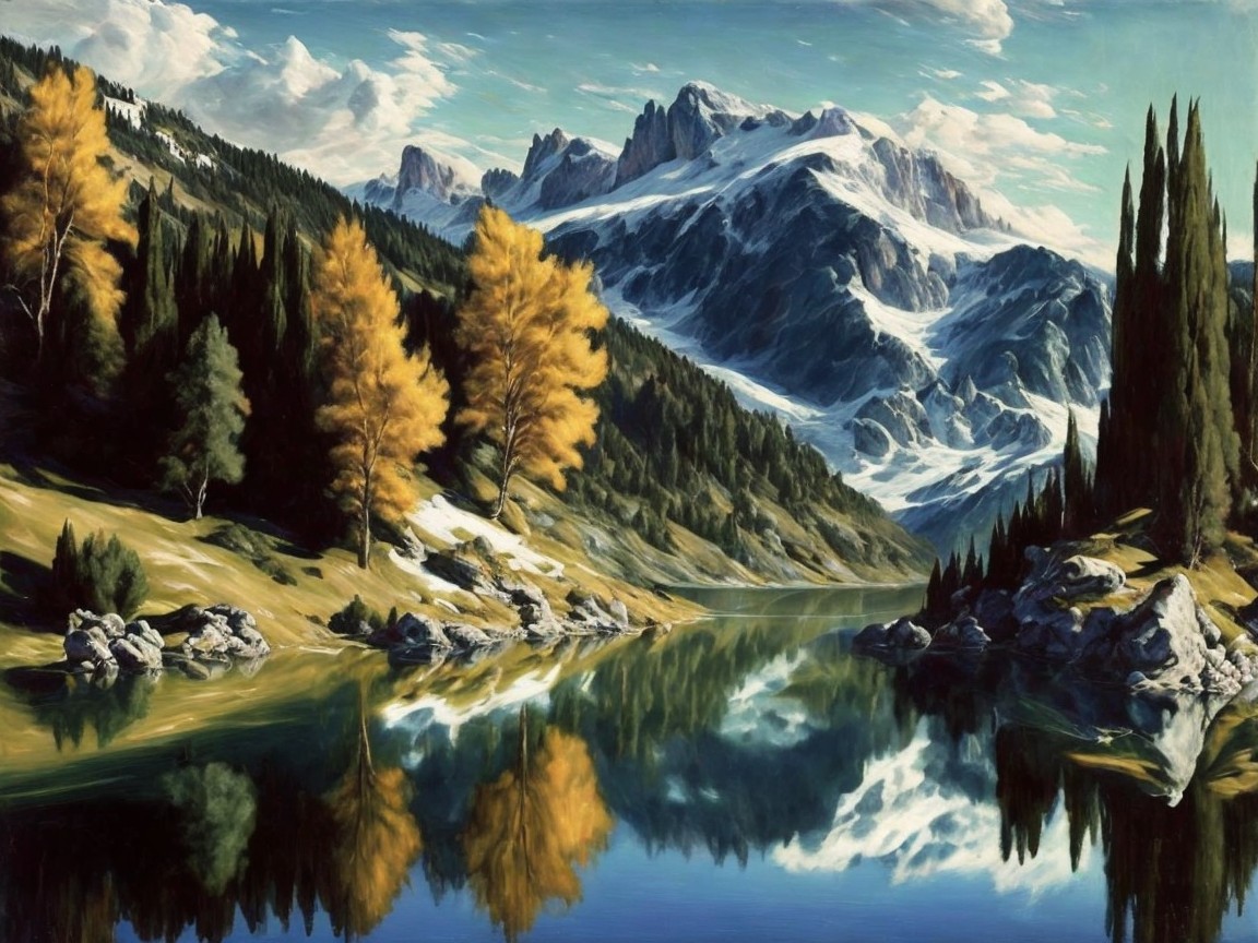 Majestic Snow-Capped Mountains Reflecting in a Lake