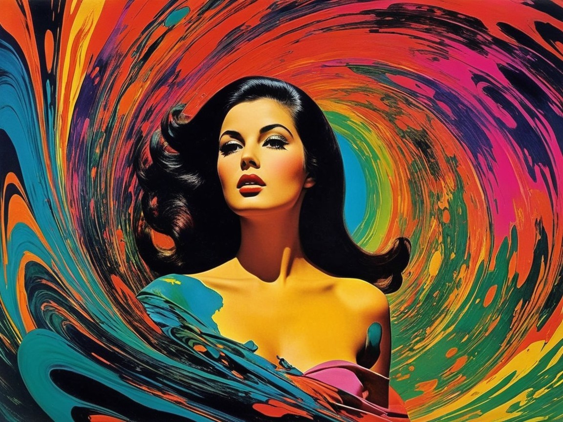 Woman with Long Hair in Vibrant Abstract Background