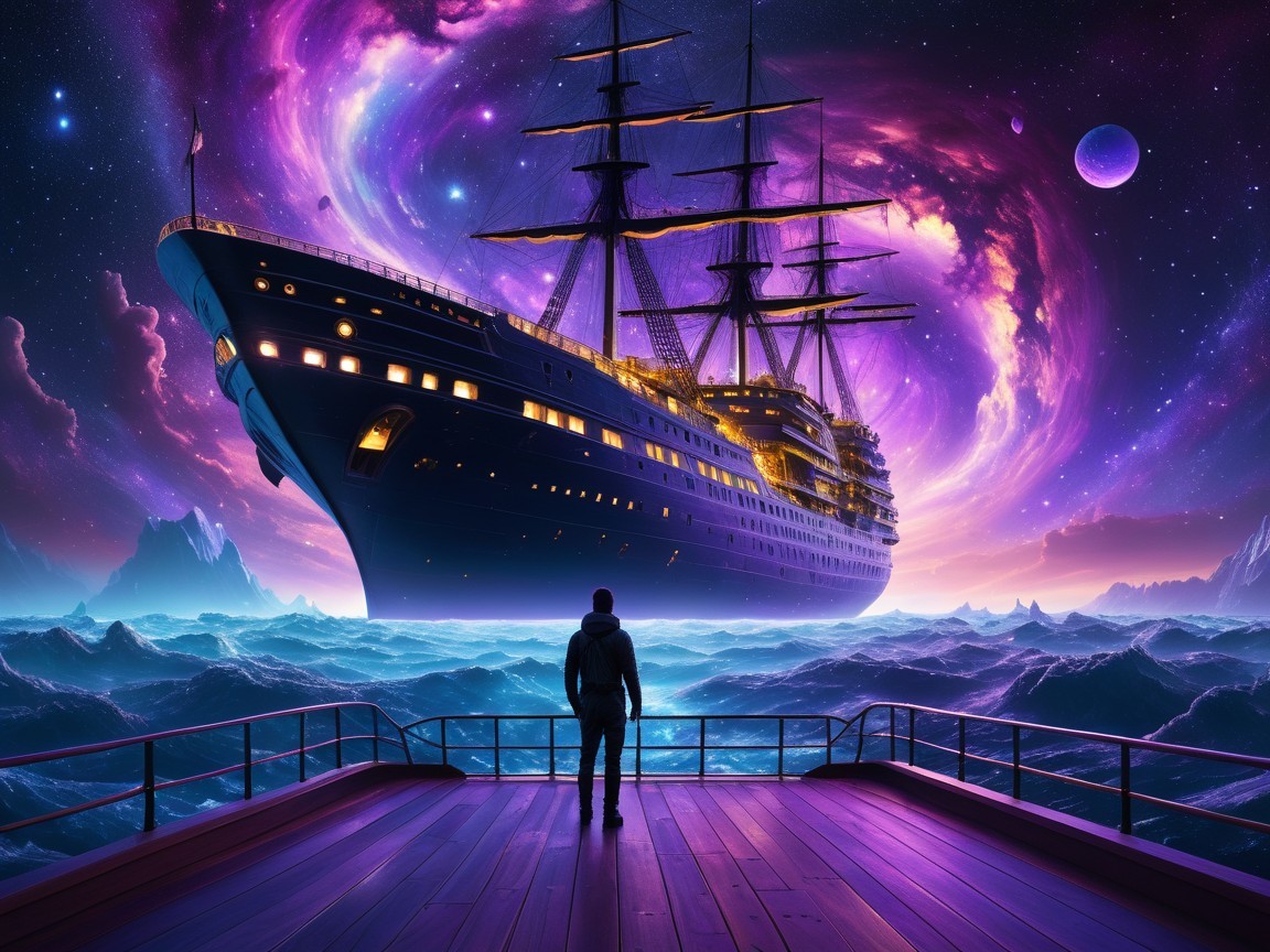 Majestic Ship Sailing Through a Cosmic Sea of Galaxies