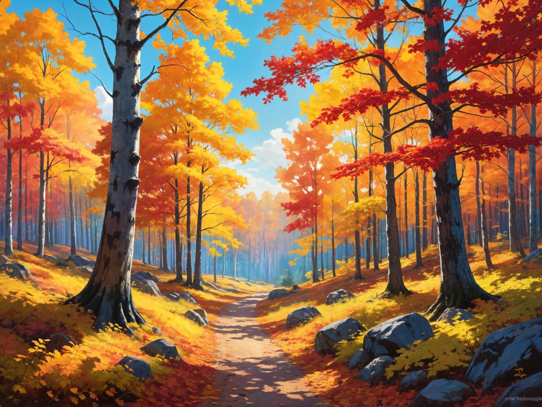 Serene Autumn Landscape with Vibrant Trees and Path