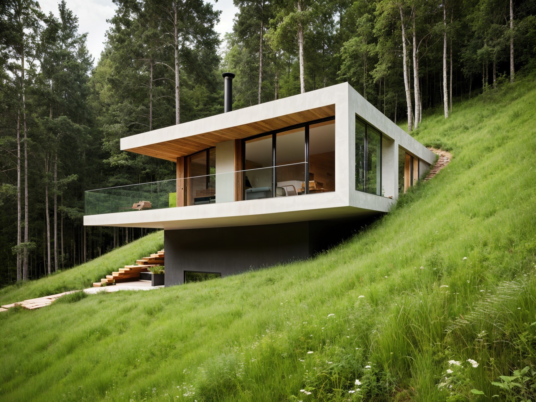 Modern House on a Lush Green Hill with Natural Features