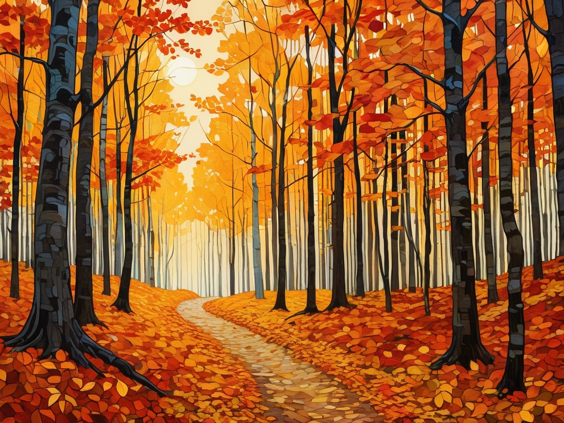 Vibrant Autumn Forest Path with Colorful Foliage
