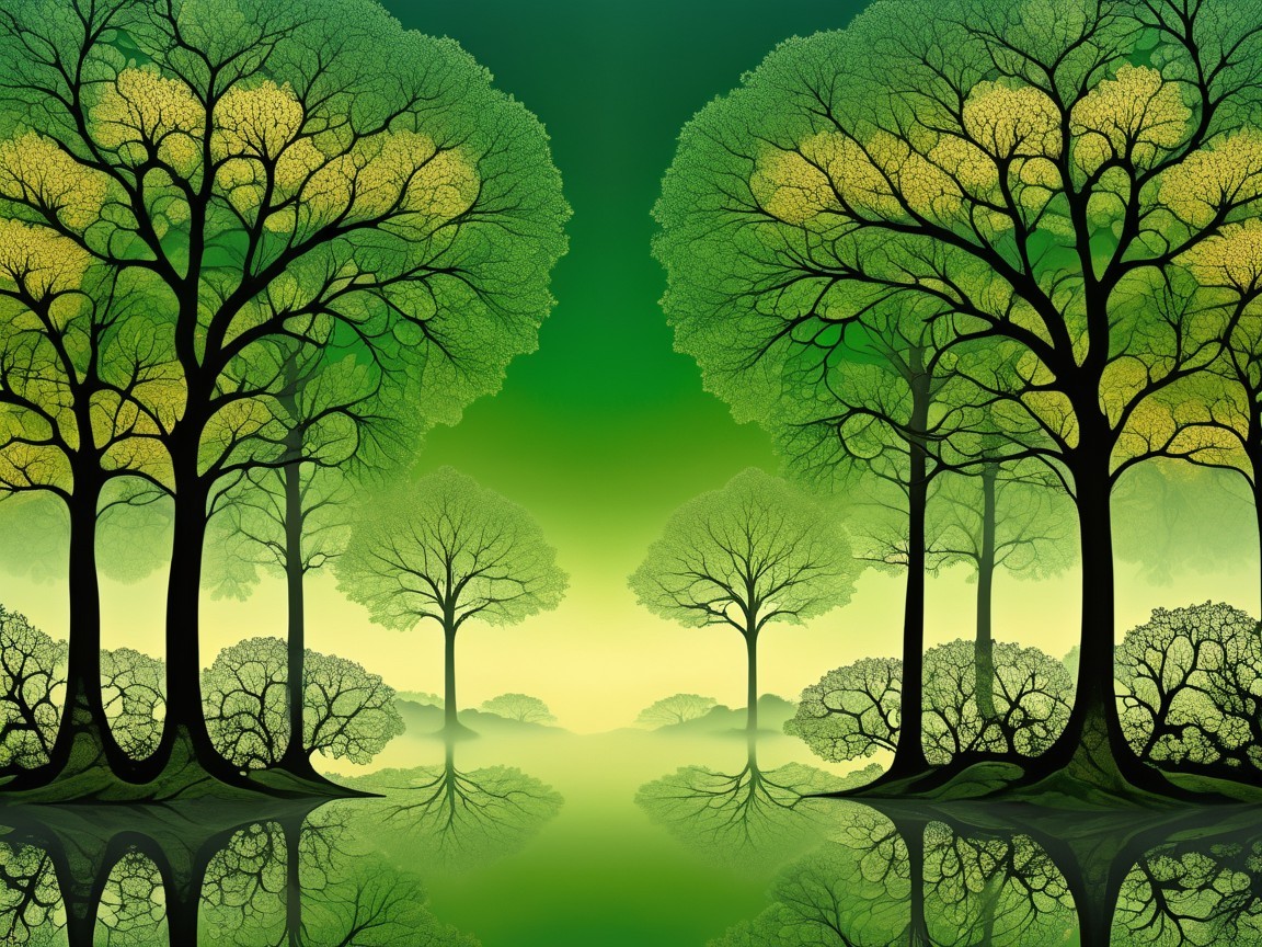 Serene Landscape with Vibrant Trees and Reflections