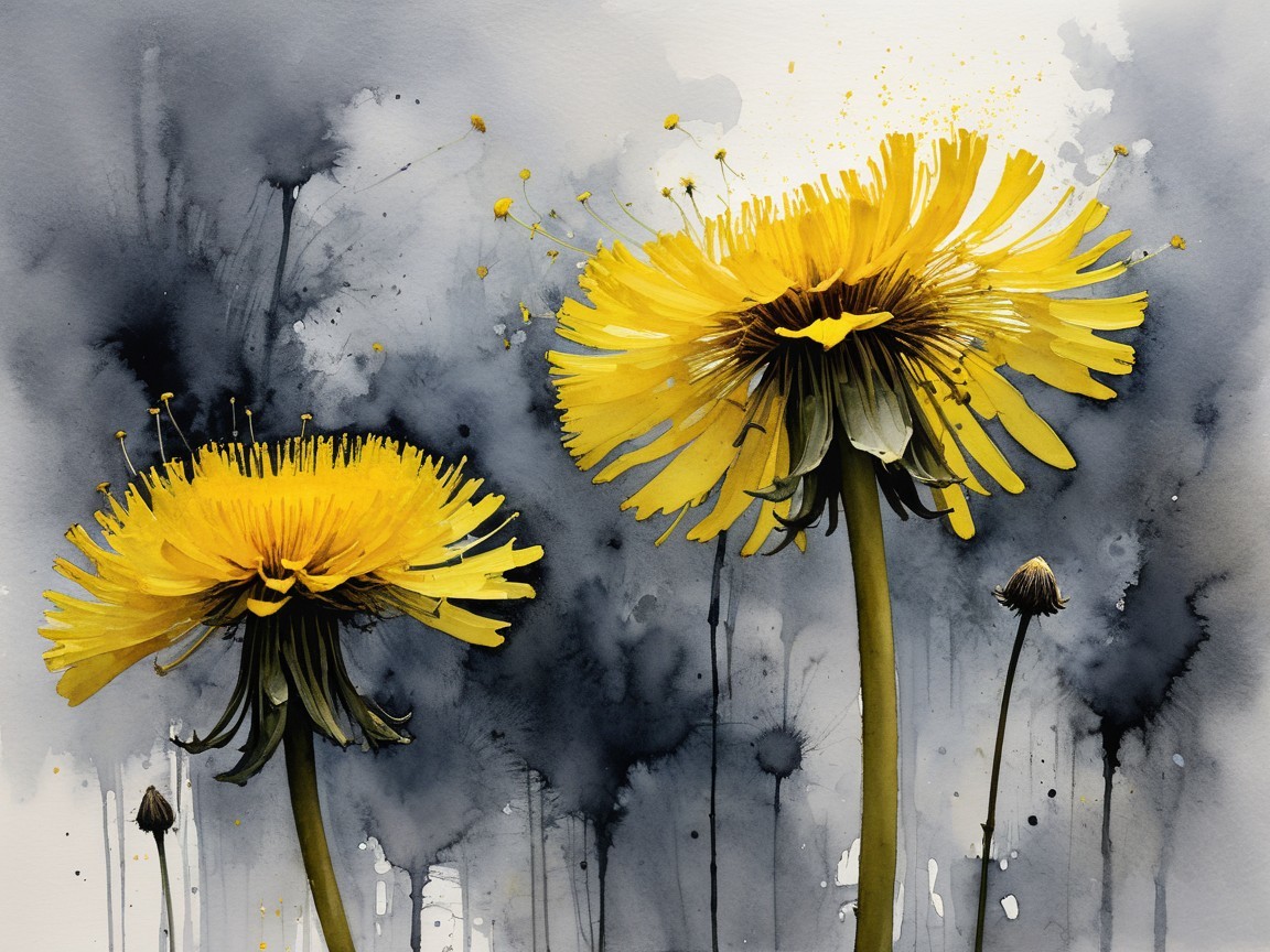 Vibrant Yellow Dandelions Against Dark Gray Background