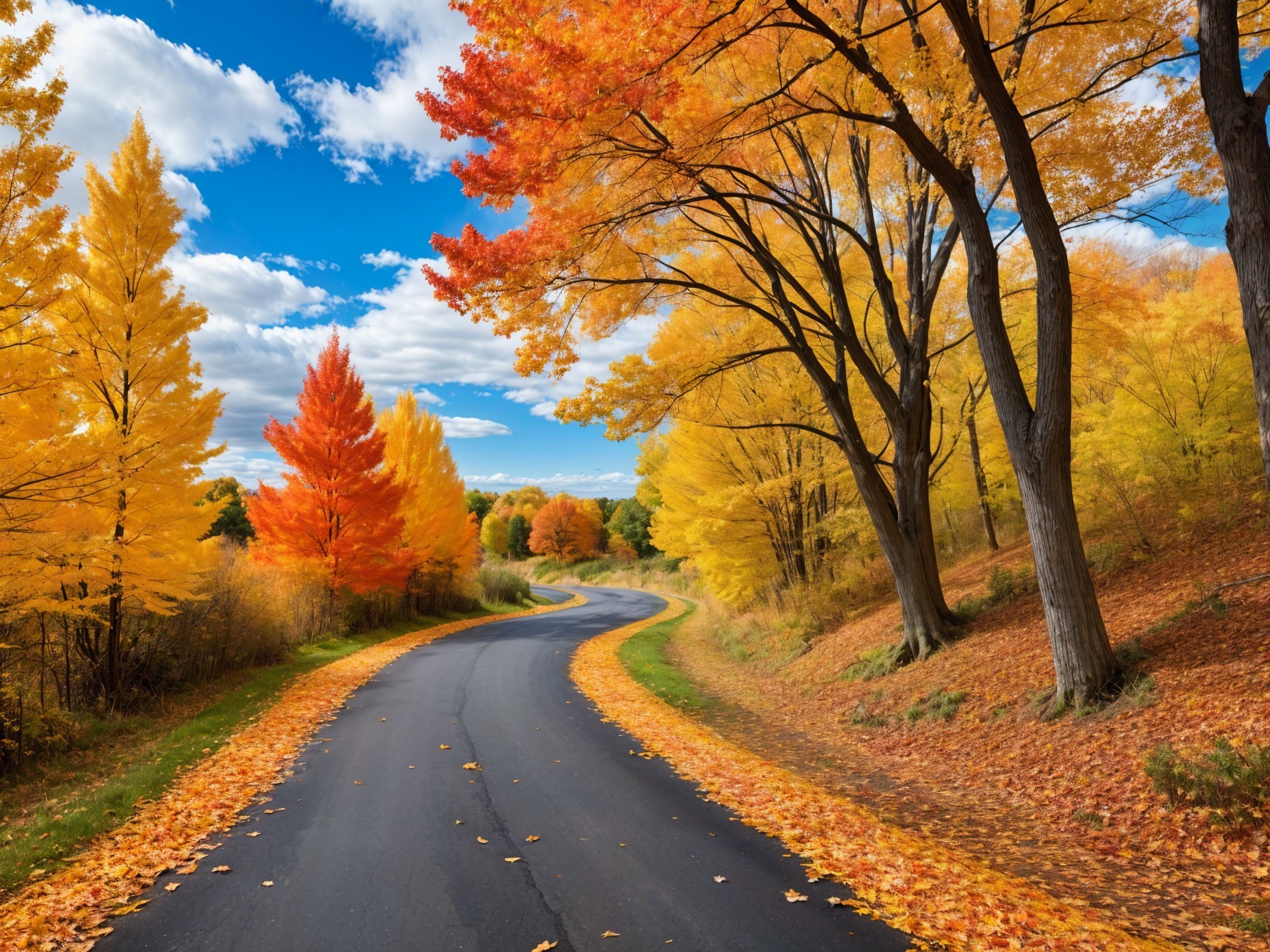 Winding Road Through Vibrant Autumn Foliage
