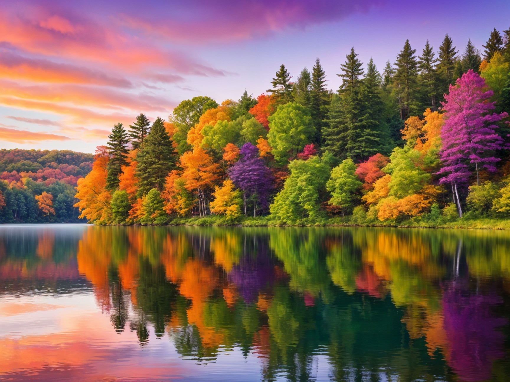 Serene Lake Reflecting Vibrant Autumn Colors