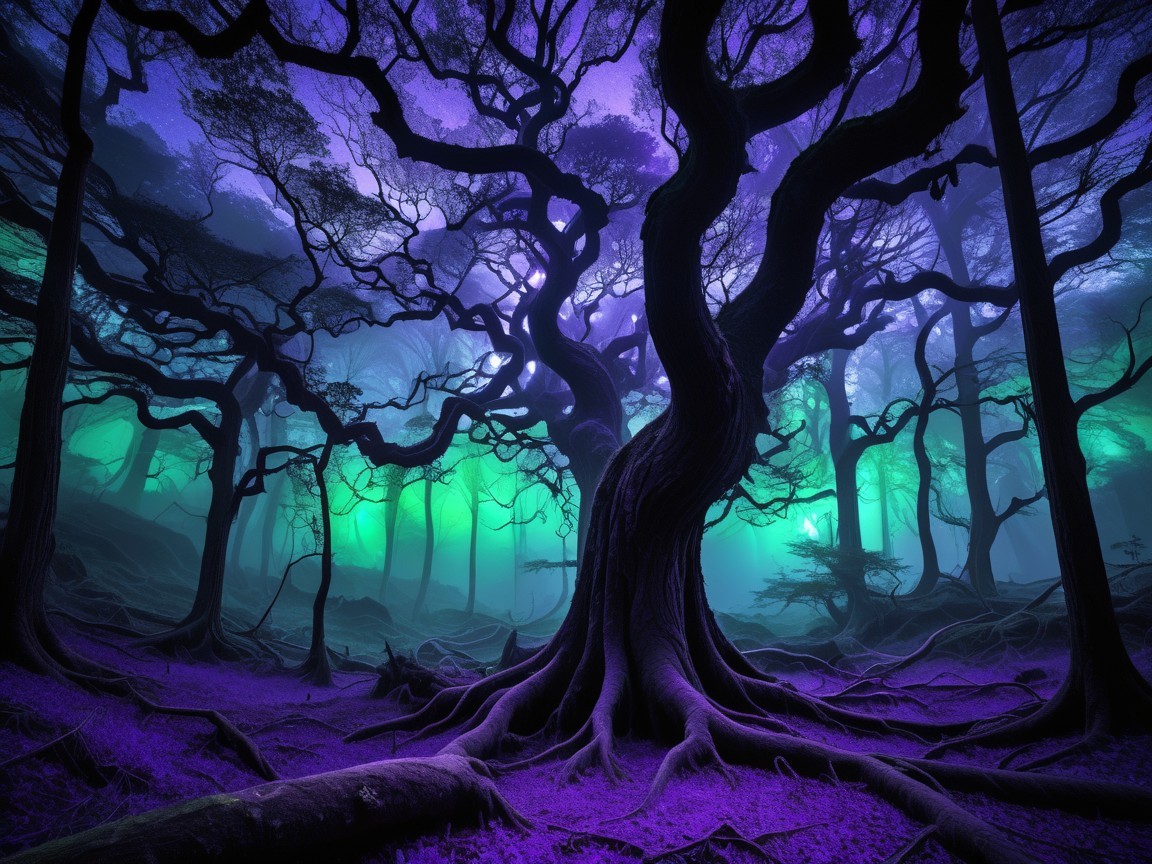 Surreal Digital Painting of an Otherworldly Forest