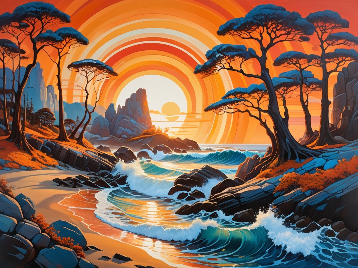 Vibrant Beach Sunset Landscape with Dreamlike Colors