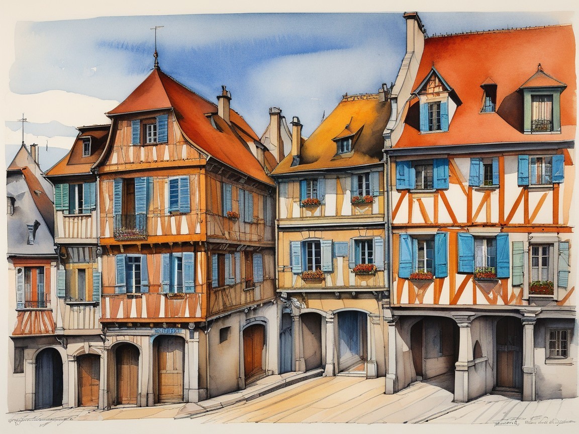 Charming Street Scene with Colorful Half-Timbered Houses