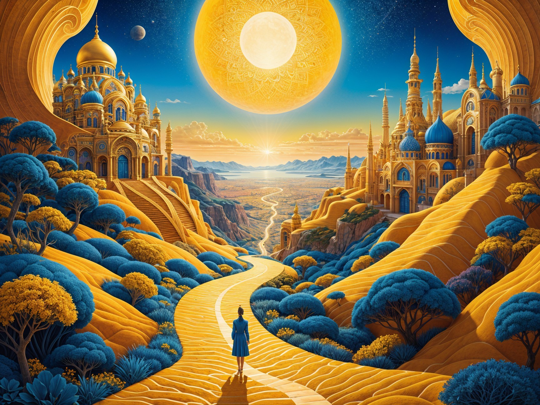 Golden Landscape with Castles and Winding Path