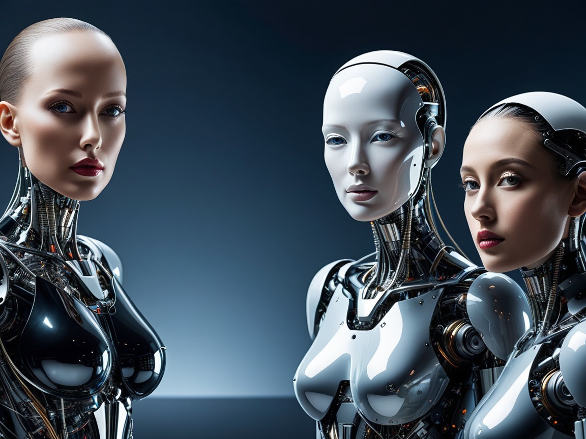 Futuristic Humanoid Robots with Sleek Metallic Designs