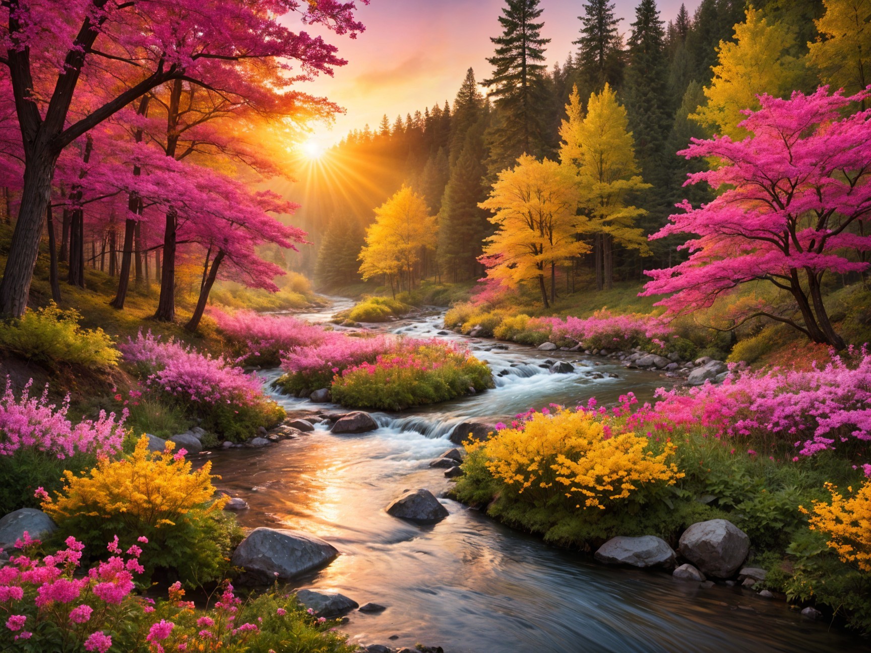 Serene River Landscape with Vibrant Autumn Foliage