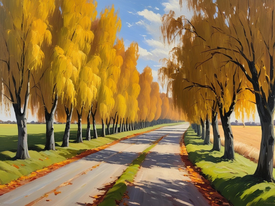 Serene Autumn Landscape with Winding Road and Trees
