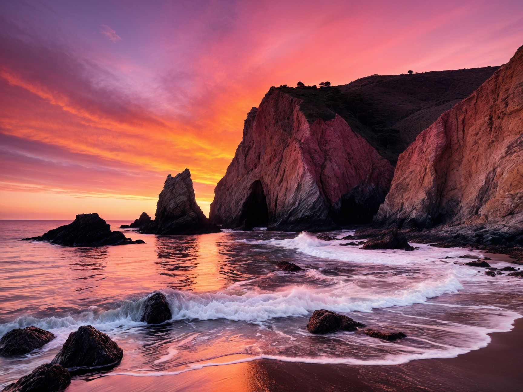 Vibrant Sunset Over Cliffs and Tranquil Waters
