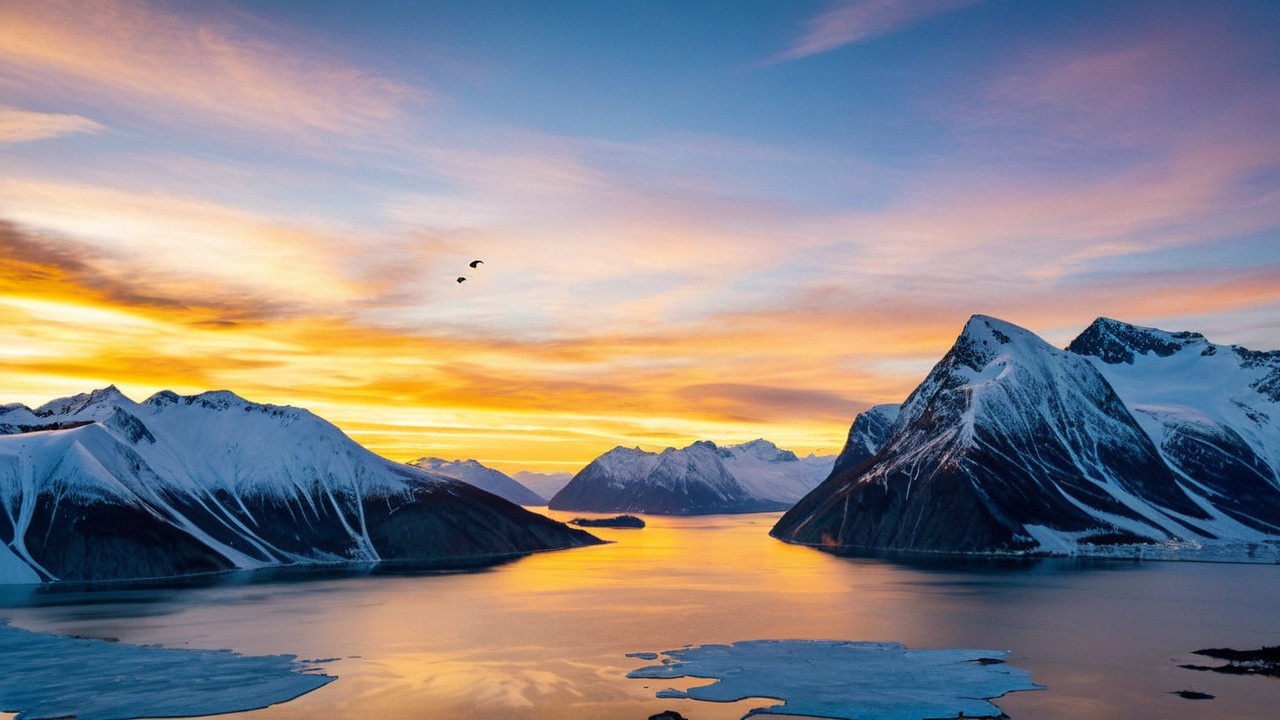 Majestic Snow-Capped Mountains at Vibrant Sunset