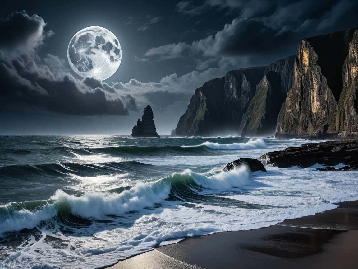 Mystical Cliffs Under a Luminescent Moon
