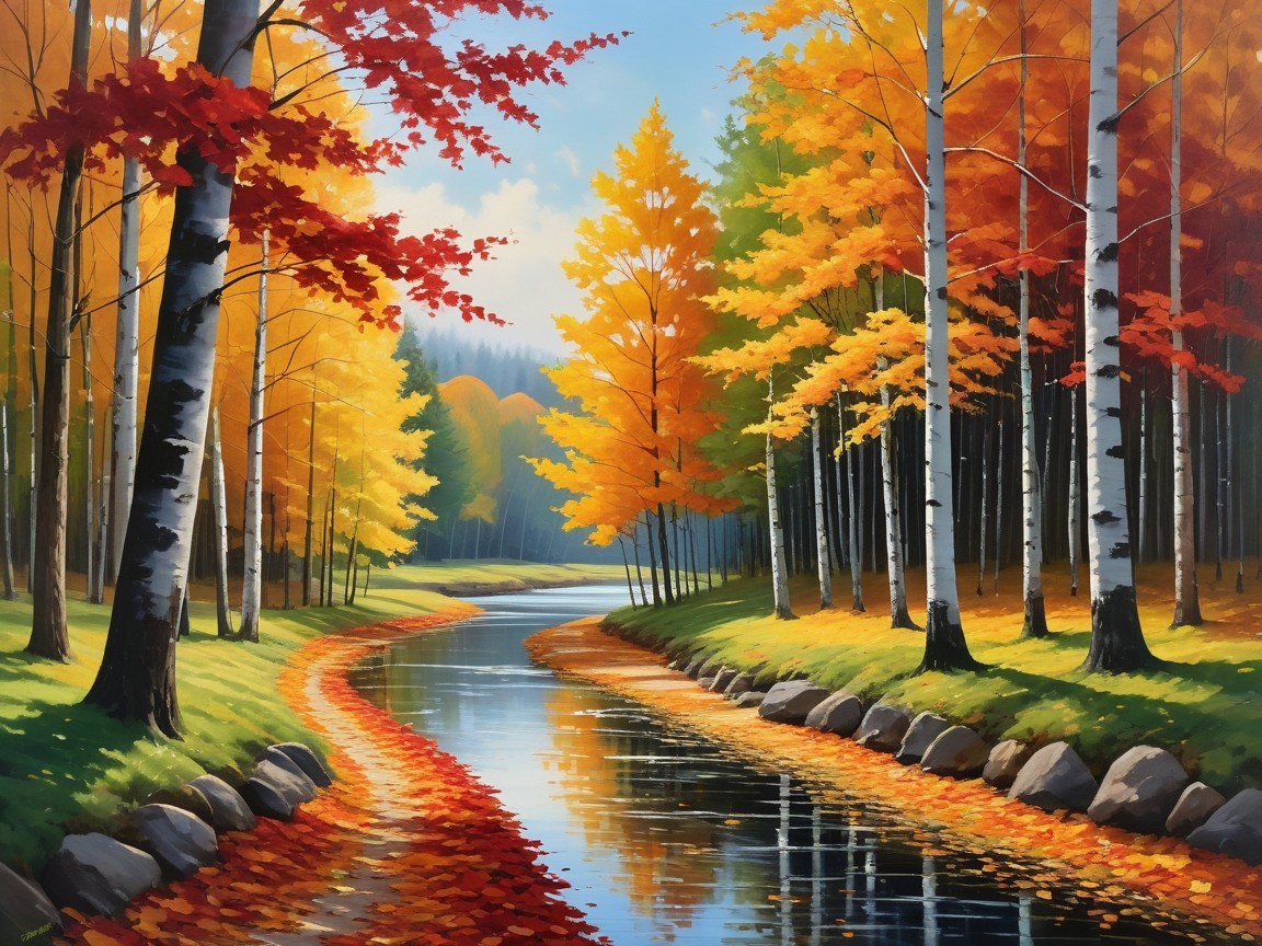 Serene Autumn Landscape with Winding River and Foliage