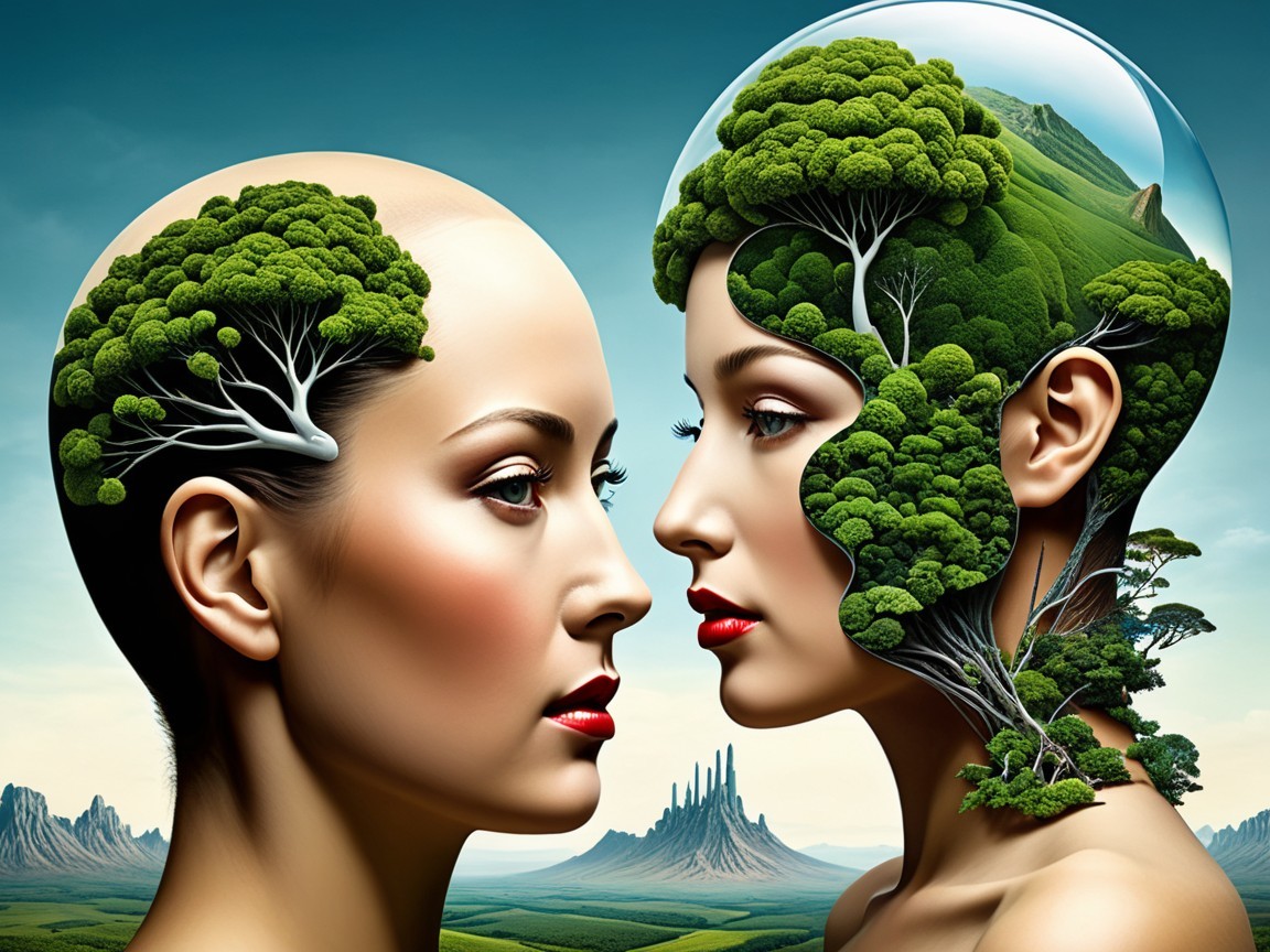 Women Profiles Merged with Lush Landscapes and Nature