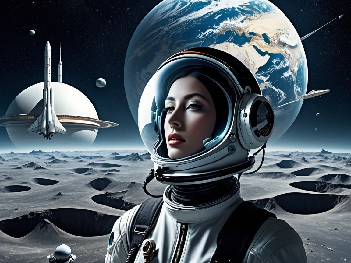 Futuristic Astronaut Against Cosmic Landscape