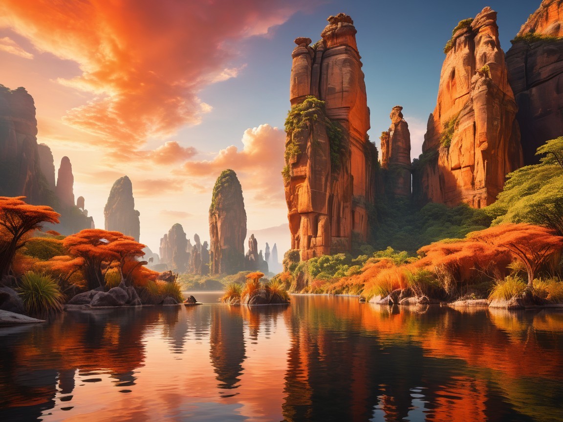 Breathtaking Sunset Landscape with Rock Formations