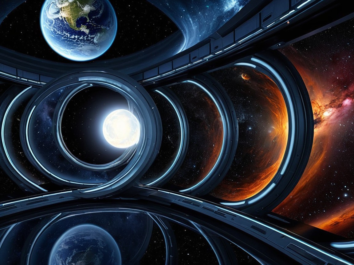 Futuristic Circular Space Station Interior with Cosmic Views