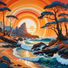 Whimsical Winter Landscape with Stone Church and River