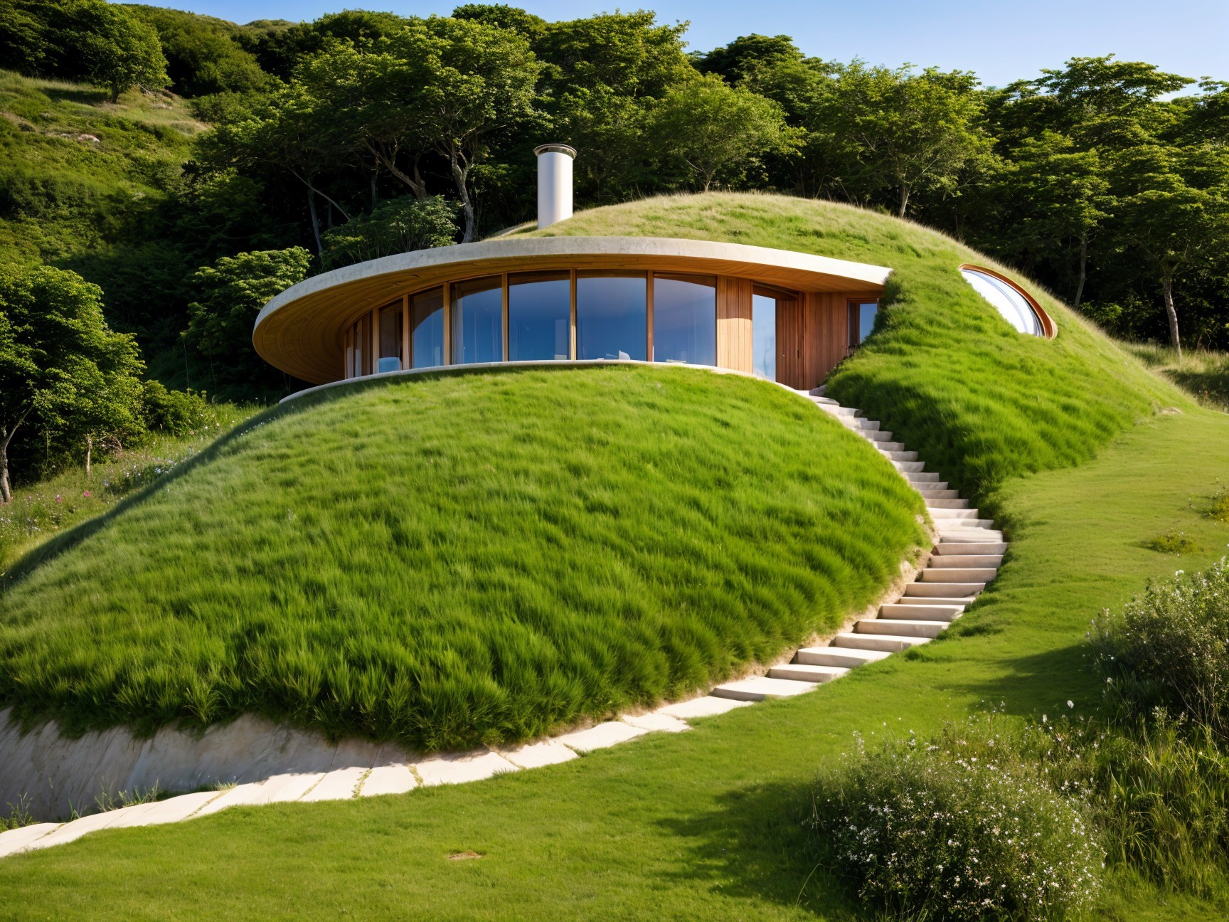 Unique Organic-Shaped House in Lush Green Landscape